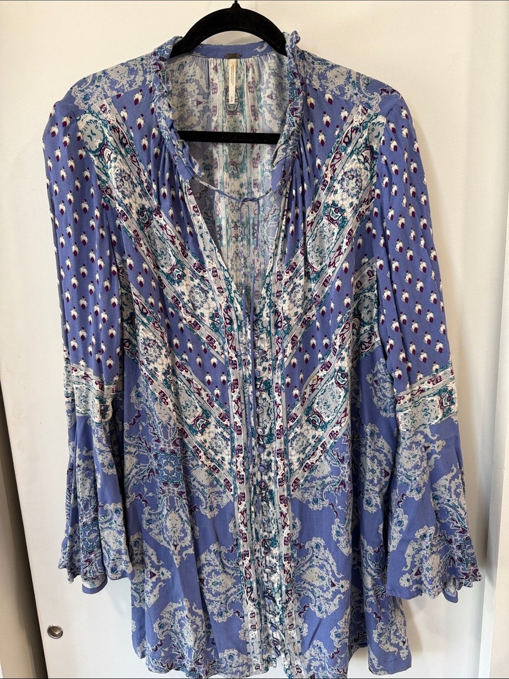 Free People Lavender-Blue Paisley Peasant Blouse